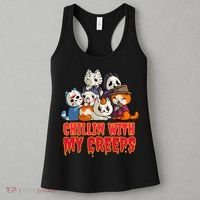 Chillin With My Creeps Funny Cat Horror Movies Serial Killer Women's Tank Top thumb 3
