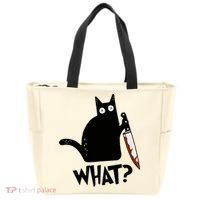 Cat What? Murderous Black Cat With Knife Gift Tote Bag thumb 0