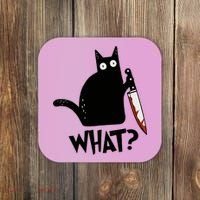 Cat What? Murderous Black Cat With Knife Gift Coaster thumb 0
