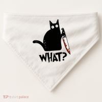 Cat What? Murderous Black Cat With Knife Gift USA-Made Doggie Bandana thumb 0