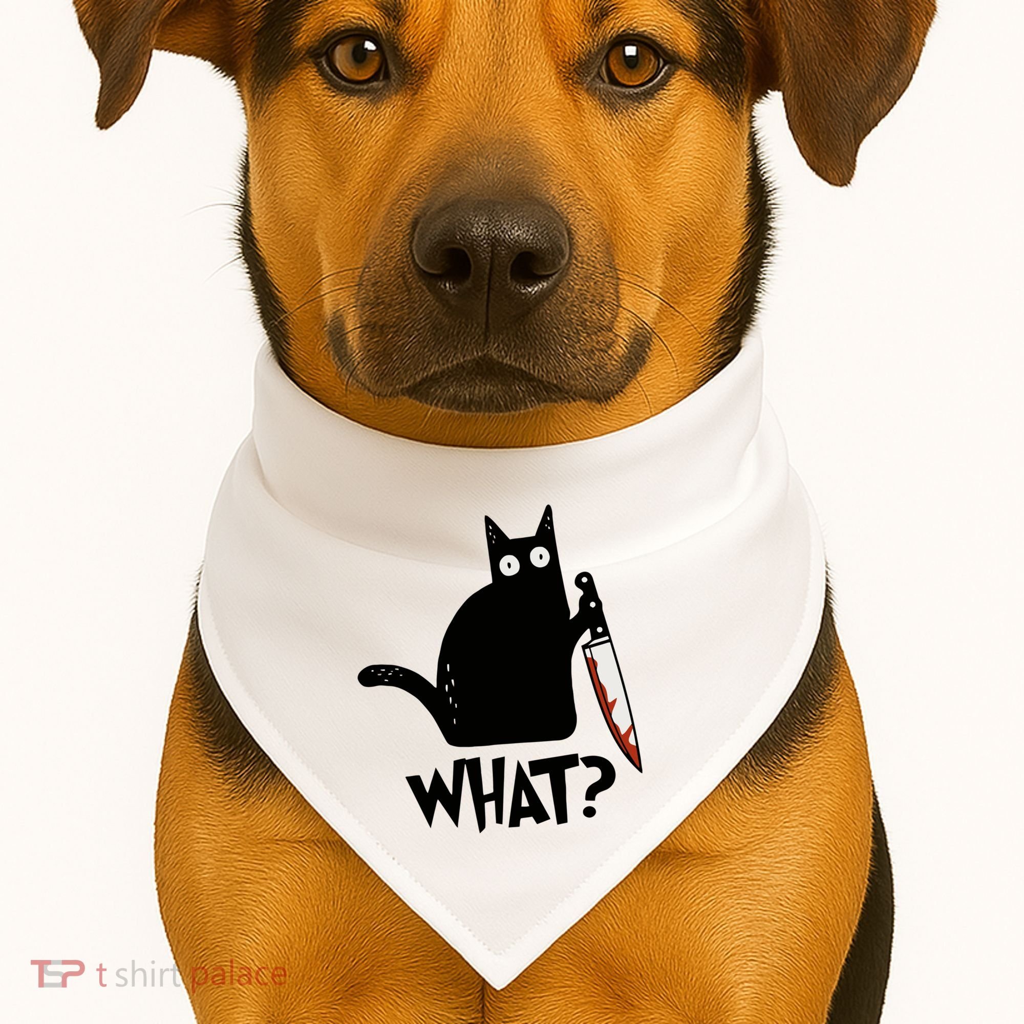 Cat What? Murderous Black Cat With Knife Gift USA-Made Doggie Bandana