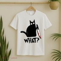 Cat What? Murderous Black Cat With Knife Gift T-Shirt thumb 2