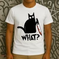 Cat What? Murderous Black Cat With Knife Gift T-Shirt thumb 3
