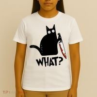 Cat What? Murderous Black Cat With Knife Gift T-Shirt thumb 4