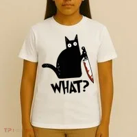 Cat What? Murderous Black Cat With Knife Gift T-Shirt thumb 4