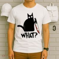 Cat What? Murderous Black Cat With Knife Gift T-Shirt thumb 6
