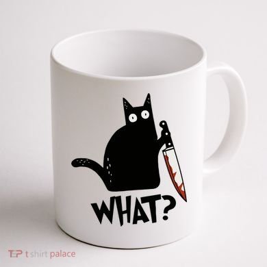 Cat What? Murderous Black Cat With Knife Gift Coffee Mug back