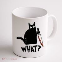 Cat What? Murderous Black Cat With Knife Gift Coffee Mug thumb 1