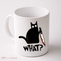 Cat What? Murderous Black Cat With Knife Gift Coffee Mug thumb 0