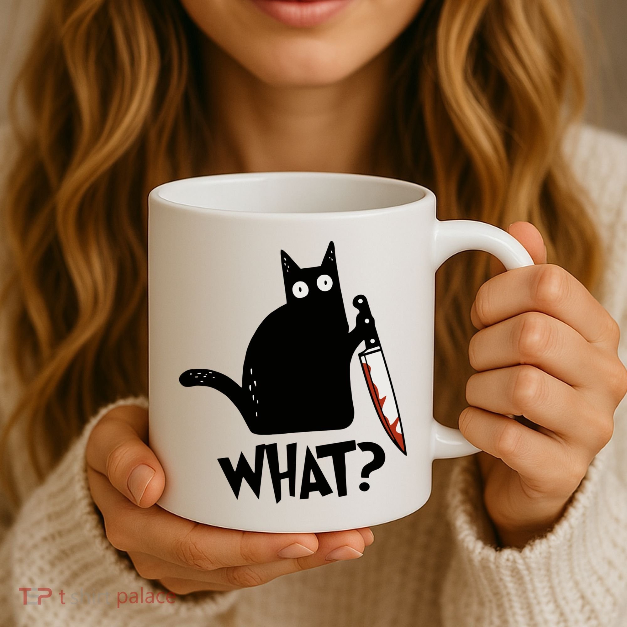 Cat What? Murderous Black Cat With Knife Gift Coffee Mug