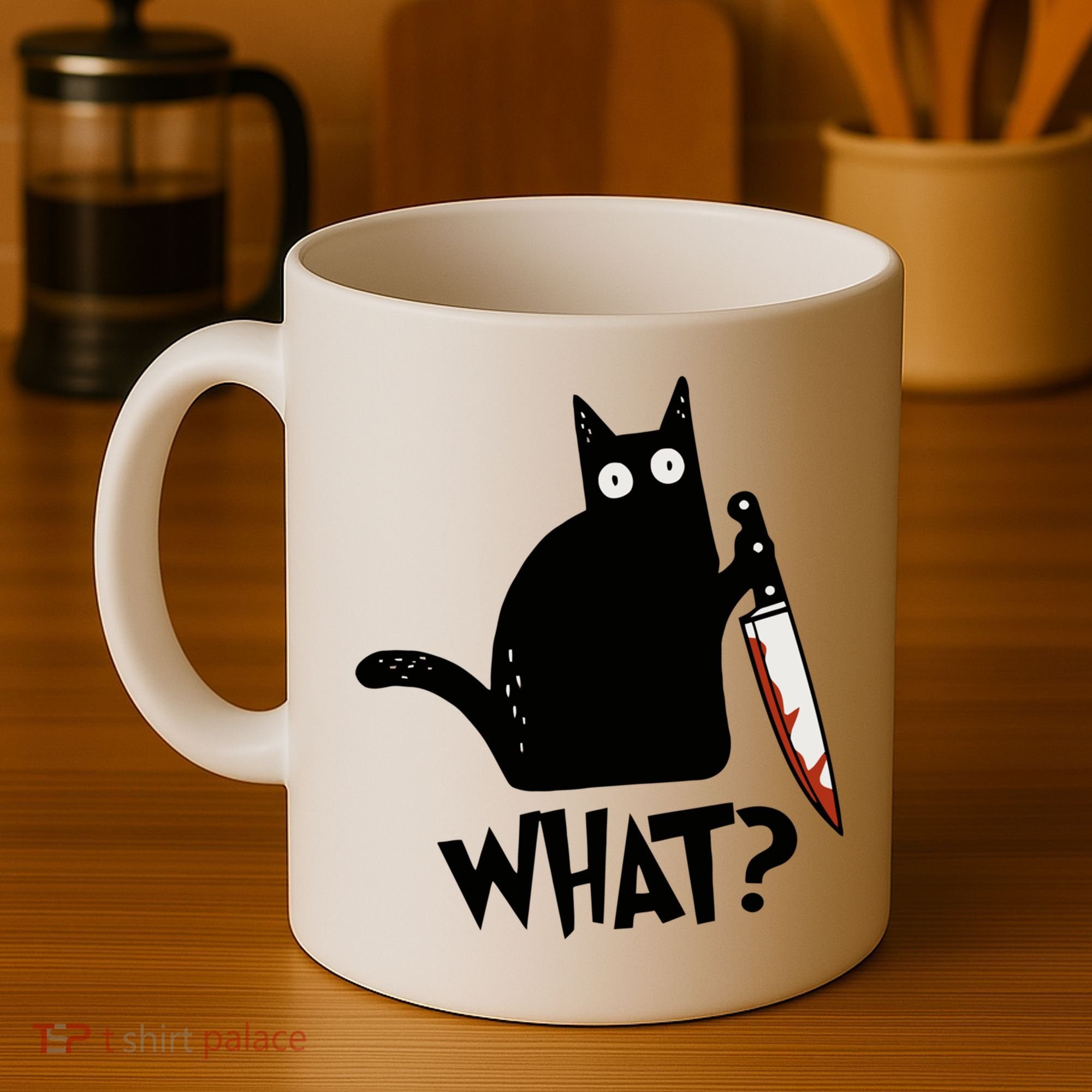 Cat What? Murderous Black Cat With Knife Gift Coffee Mug