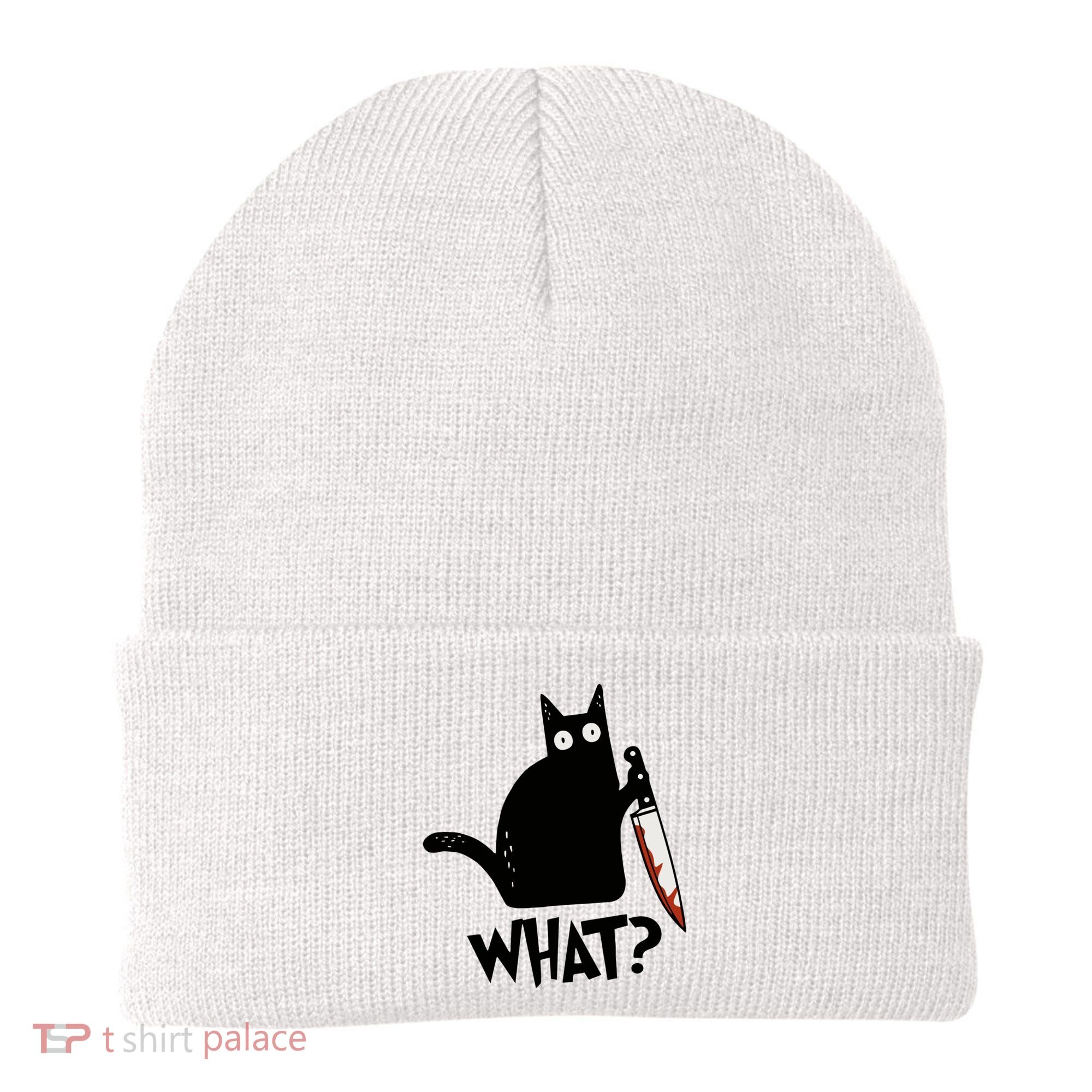 Cat What? Murderous Black Cat With Knife Gift Beanie