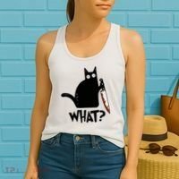 Cat What? Murderous Black Cat With Knife Gift Women's Tank Top thumb 2