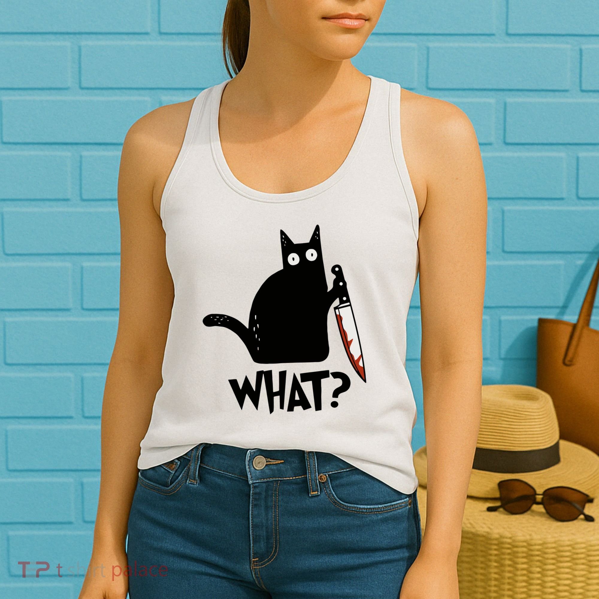 Cat What? Murderous Black Cat With Knife Gift Women's Tank Top