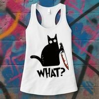 Cat What? Murderous Black Cat With Knife Gift Women's Tank Top thumb 3