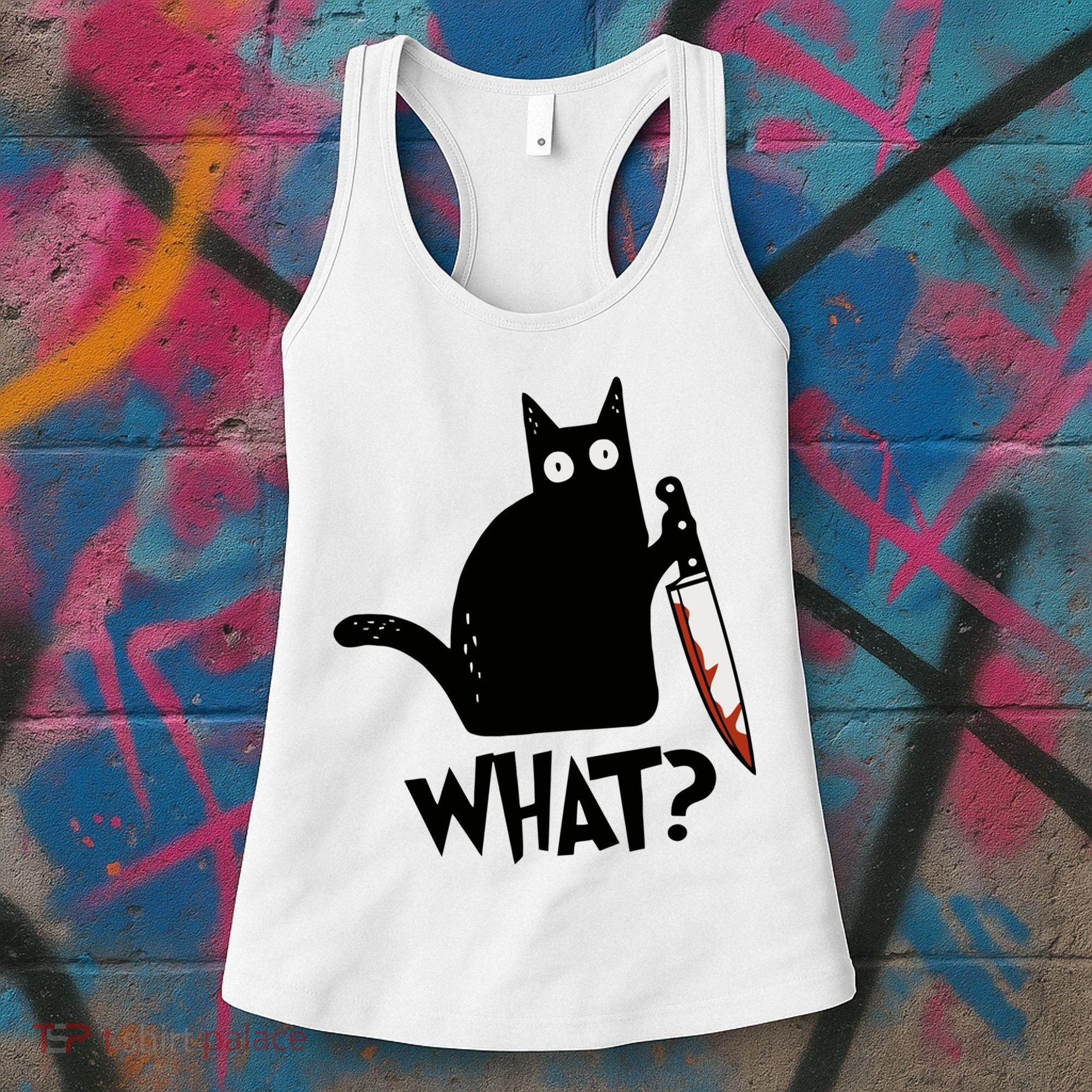 Cat What? Murderous Black Cat With Knife Gift Women's Tank Top