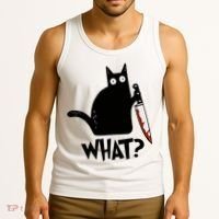 Cat What? Murderous Black Cat With Knife Gift Tank Top thumb 3