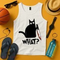 Cat What? Murderous Black Cat With Knife Gift Tank Top thumb 4