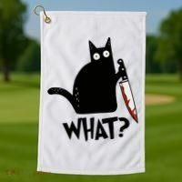 Cat What? Murderous Black Cat With Knife Gift Golf Towel thumb 1