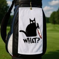 Cat What? Murderous Black Cat With Knife Gift Golf Towel thumb 2