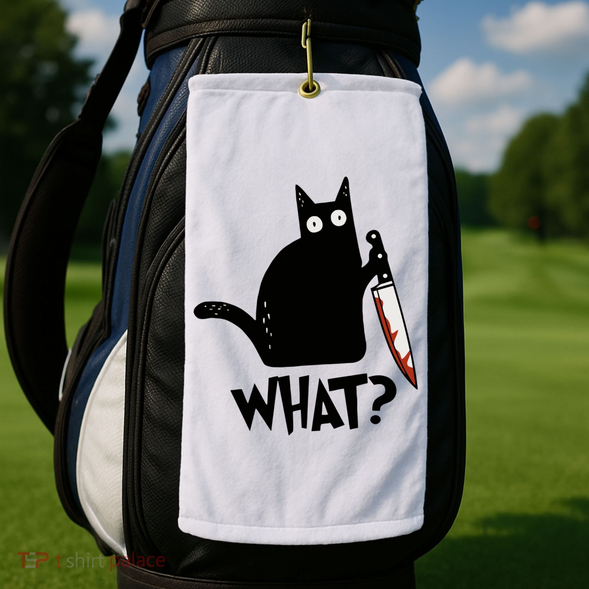 Cat What? Murderous Black Cat With Knife Gift Golf Towel