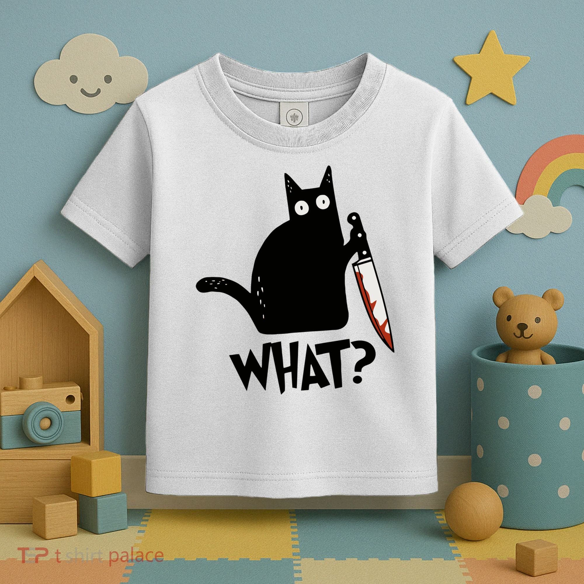 Cat What? Murderous Black Cat With Knife Gift Toddler T-Shirt