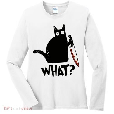 Cat What? Murderous Black Cat With Knife Gift Women's Long Sleeve Shirt