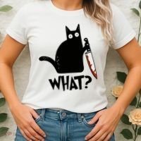 Cat What? Murderous Black Cat With Knife Gift Women's T-Shirt thumb 2