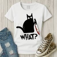 Cat What? Murderous Black Cat With Knife Gift Women's T-Shirt thumb 3