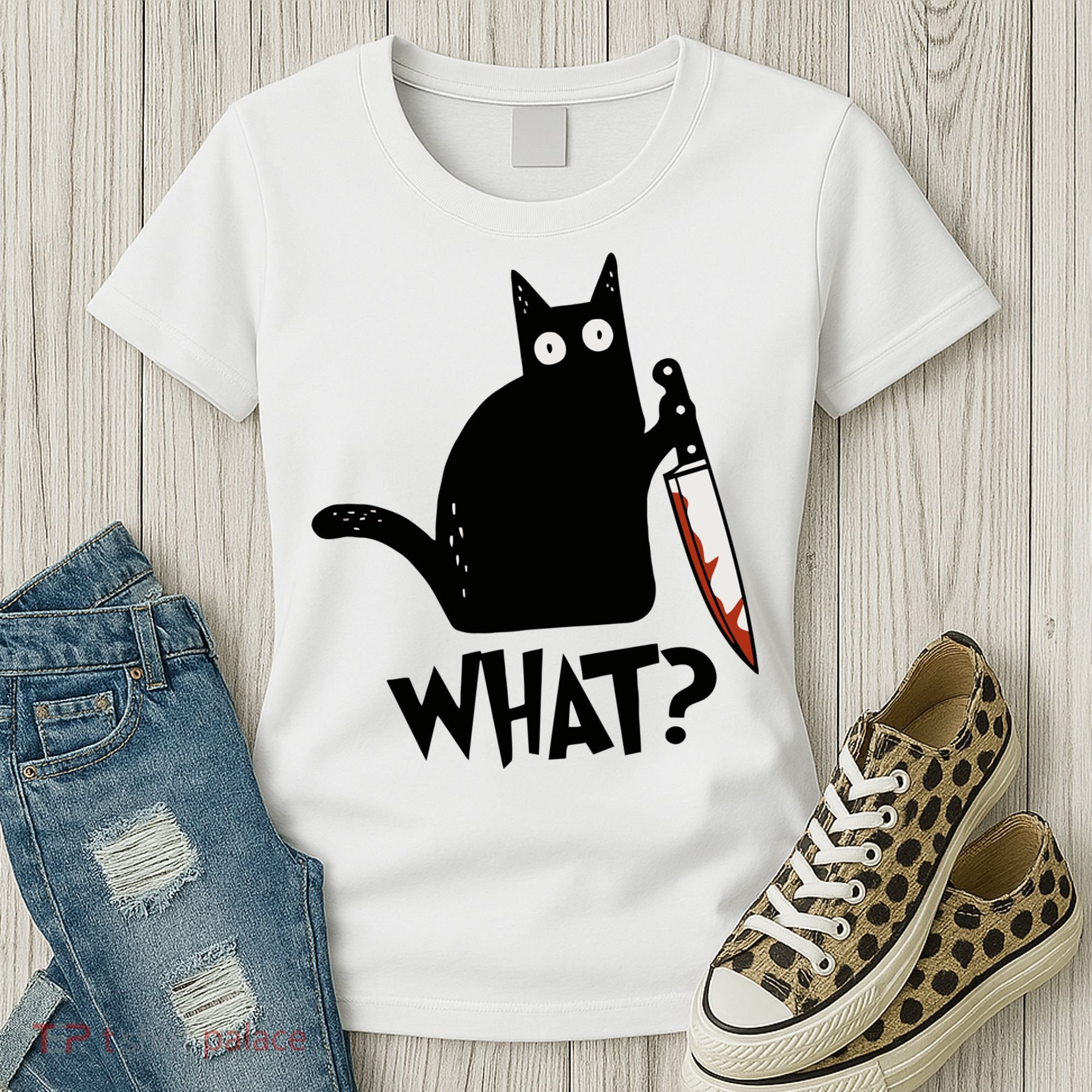 Cat What? Murderous Black Cat With Knife Gift Women's T-Shirt