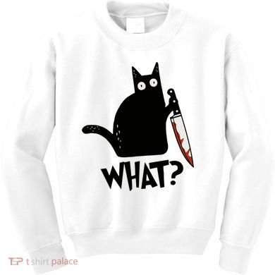 Cat What? Murderous Black Cat With Knife Gift Kids Sweatshirt