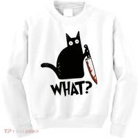 Cat What? Murderous Black Cat With Knife Gift Kids Sweatshirt thumb 0