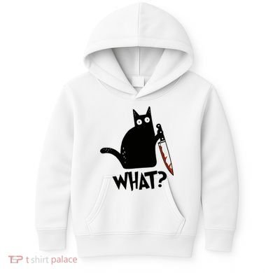 Cat What? Murderous Black Cat With Knife Gift Kids Hoodie