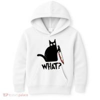 Cat What? Murderous Black Cat With Knife Gift Kids Hoodie thumb 0