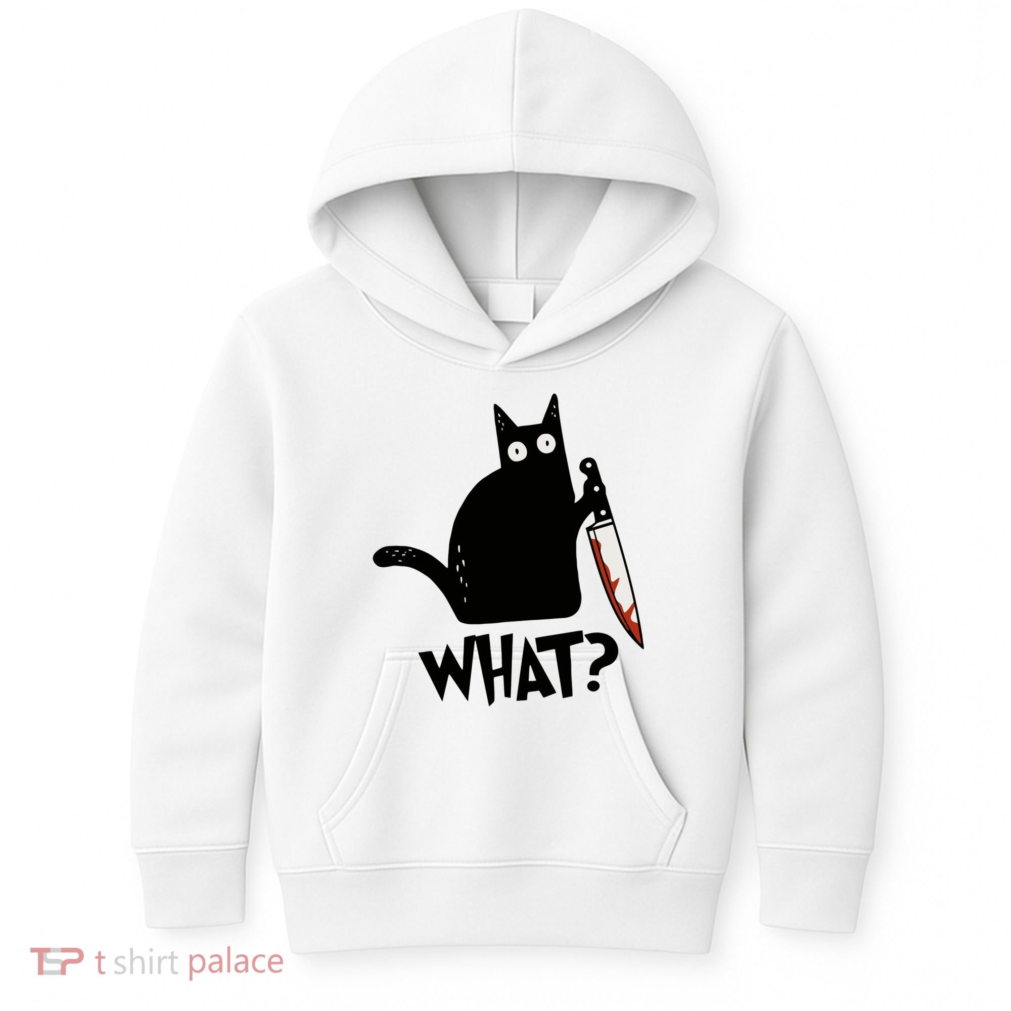 Cat What? Murderous Black Cat With Knife Gift Kids Hoodie