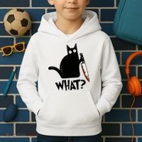 Cat What? Murderous Black Cat With Knife Gift Kids Hoodie thumb 2