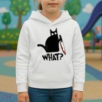 Cat What? Murderous Black Cat With Knife Gift Kids Hoodie thumb 3