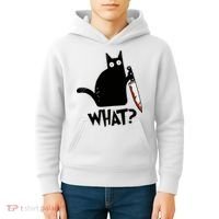 Cat What? Murderous Black Cat With Knife Gift Kids Hoodie thumb 4