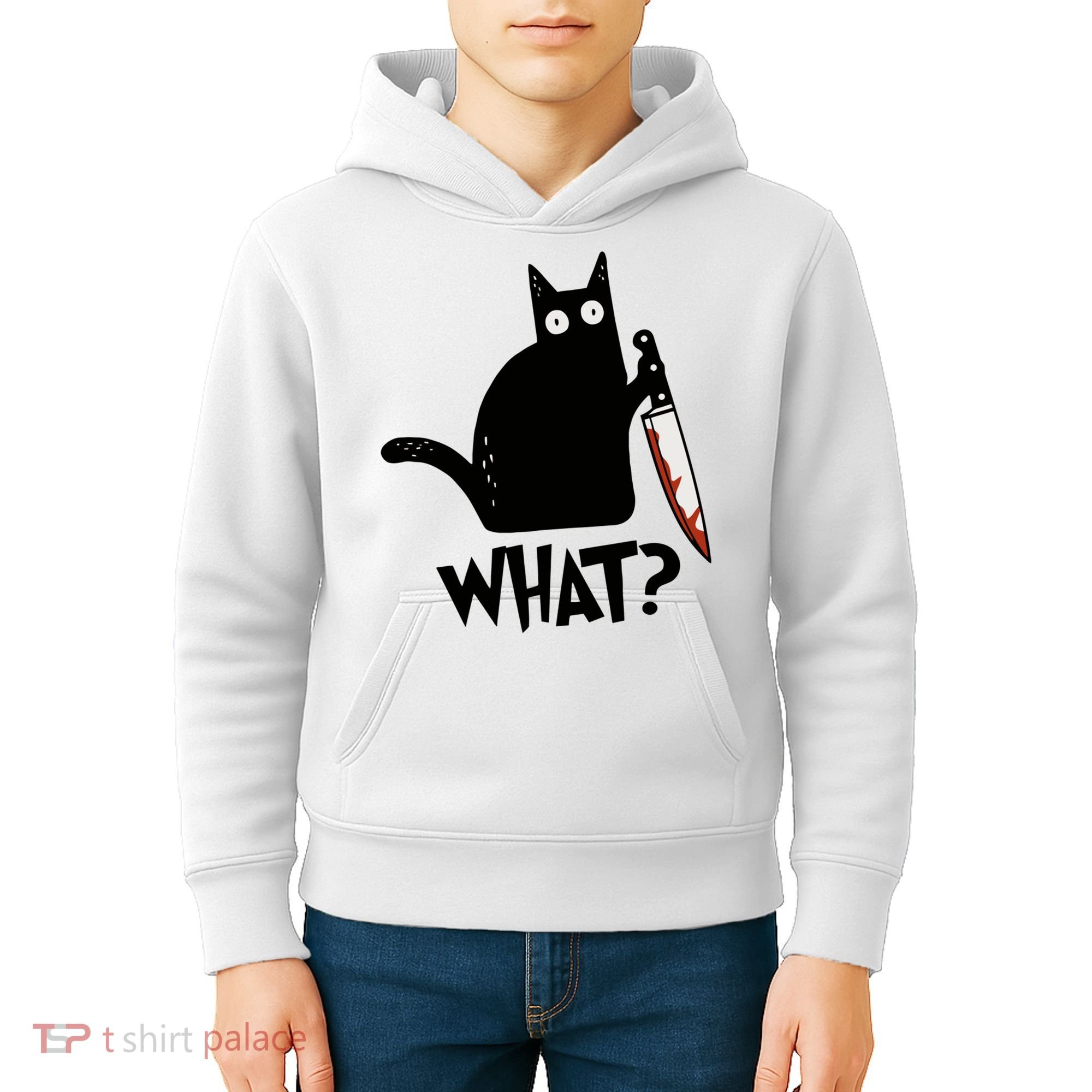 Cat What? Murderous Black Cat With Knife Gift Kids Hoodie