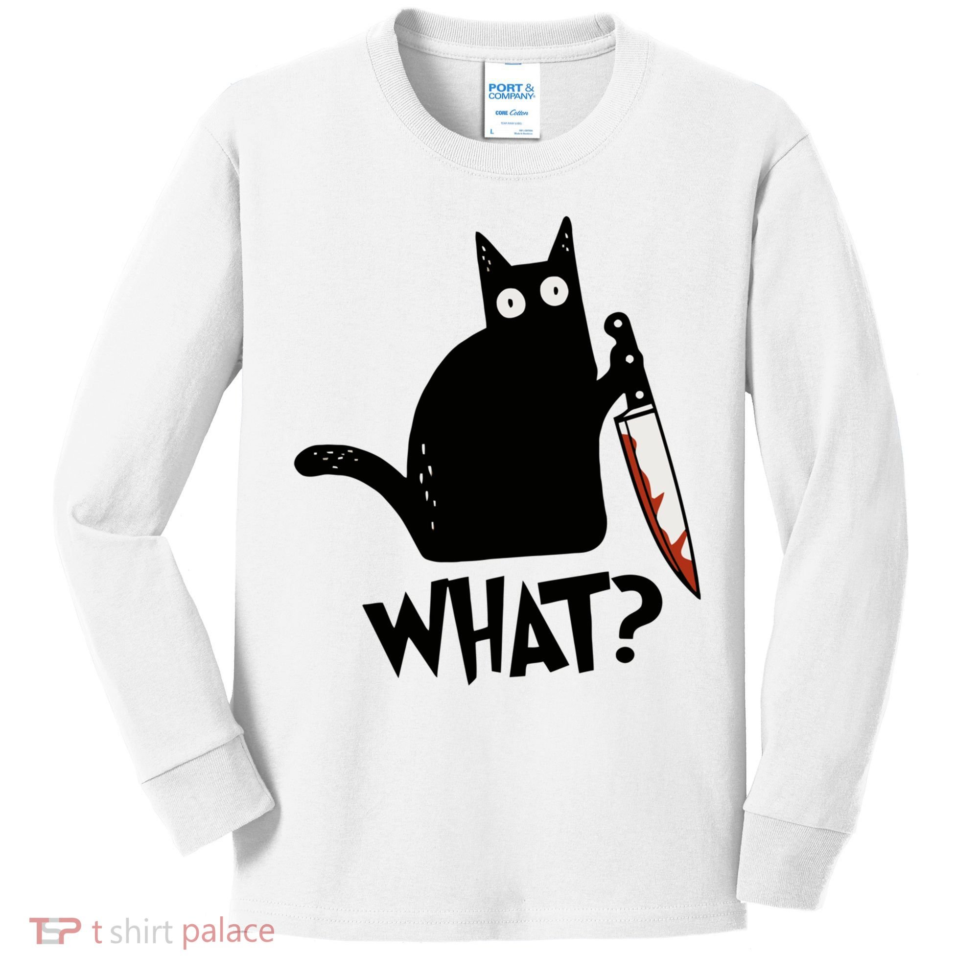 Cat What? Murderous Black Cat With Knife Gift Kids Long Sleeve Shirt