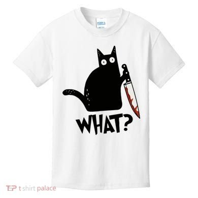 Cat What? Murderous Black Cat With Knife Gift Kids T-Shirt