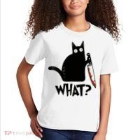 Cat What? Murderous Black Cat With Knife Gift Kids T-Shirt thumb 2
