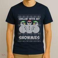 Chillin With My Snowmies Funny Ugly Christmas T-Shirt thumb 3