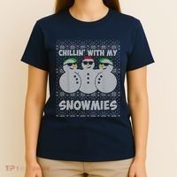 Chillin With My Snowmies Funny Ugly Christmas T-Shirt thumb 4