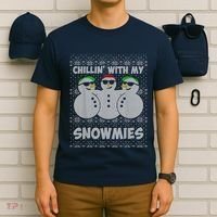 Chillin With My Snowmies Funny Ugly Christmas T-Shirt thumb 6