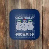 Chillin With My Snowmies Funny Ugly Christmas Coaster thumb 0