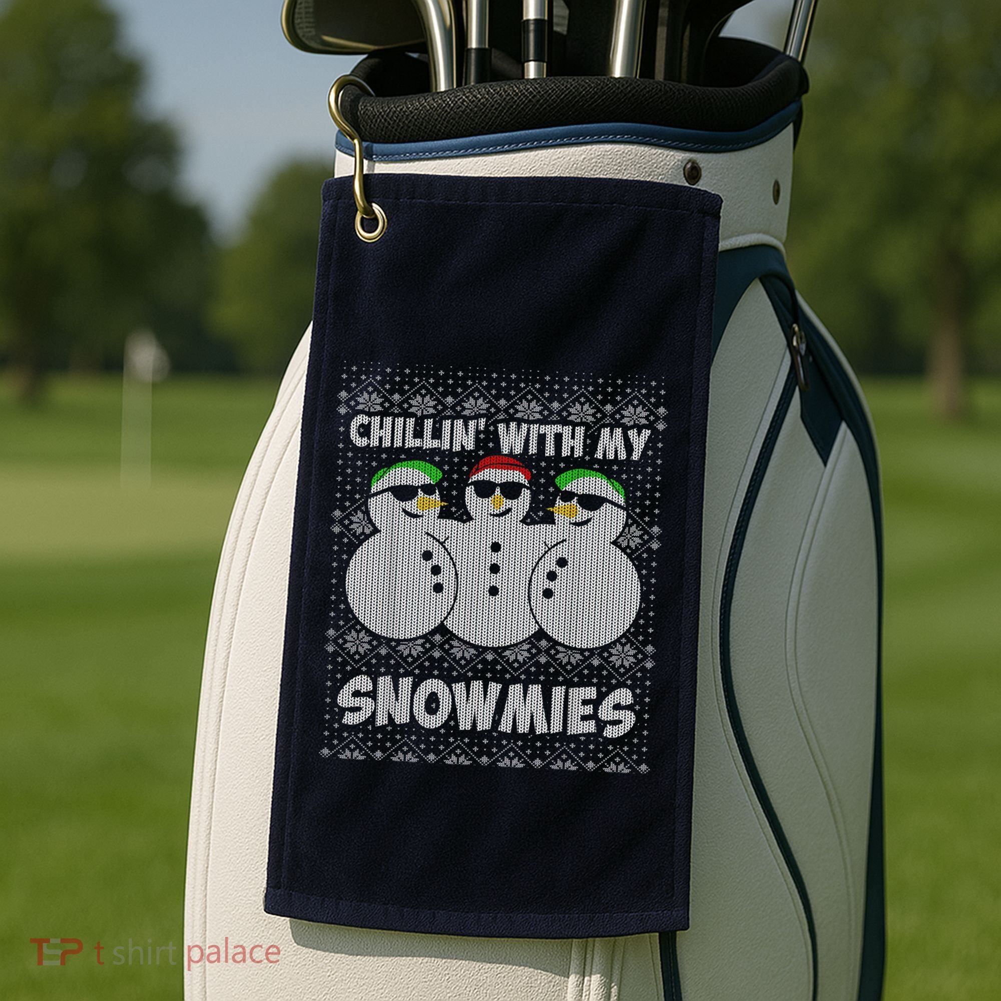 Chillin With My Snowmies Funny Ugly Christmas Golf Towel