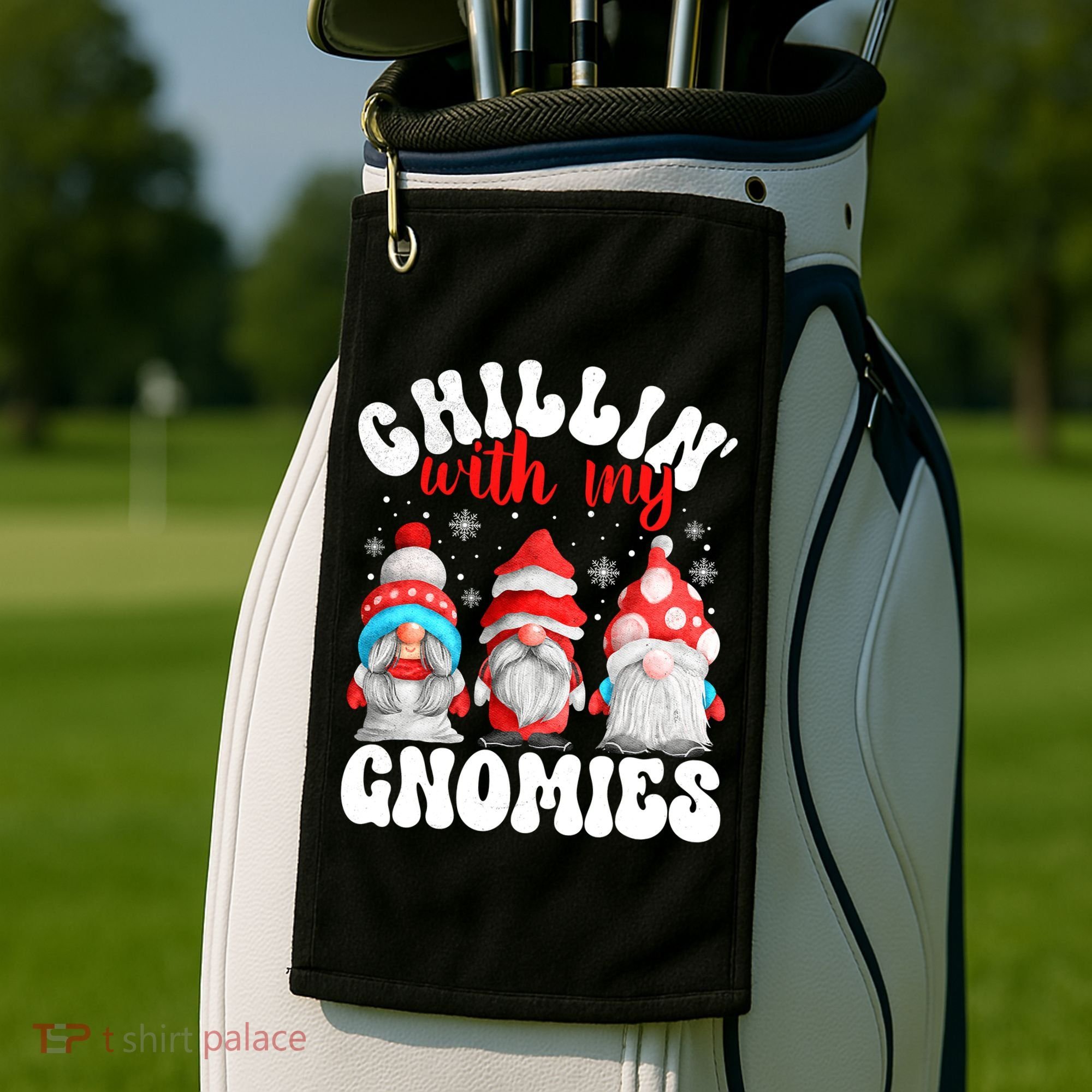 Chillin With My Gnomies Christmas Cute Gnomes Ugly Sweater Golf Towel