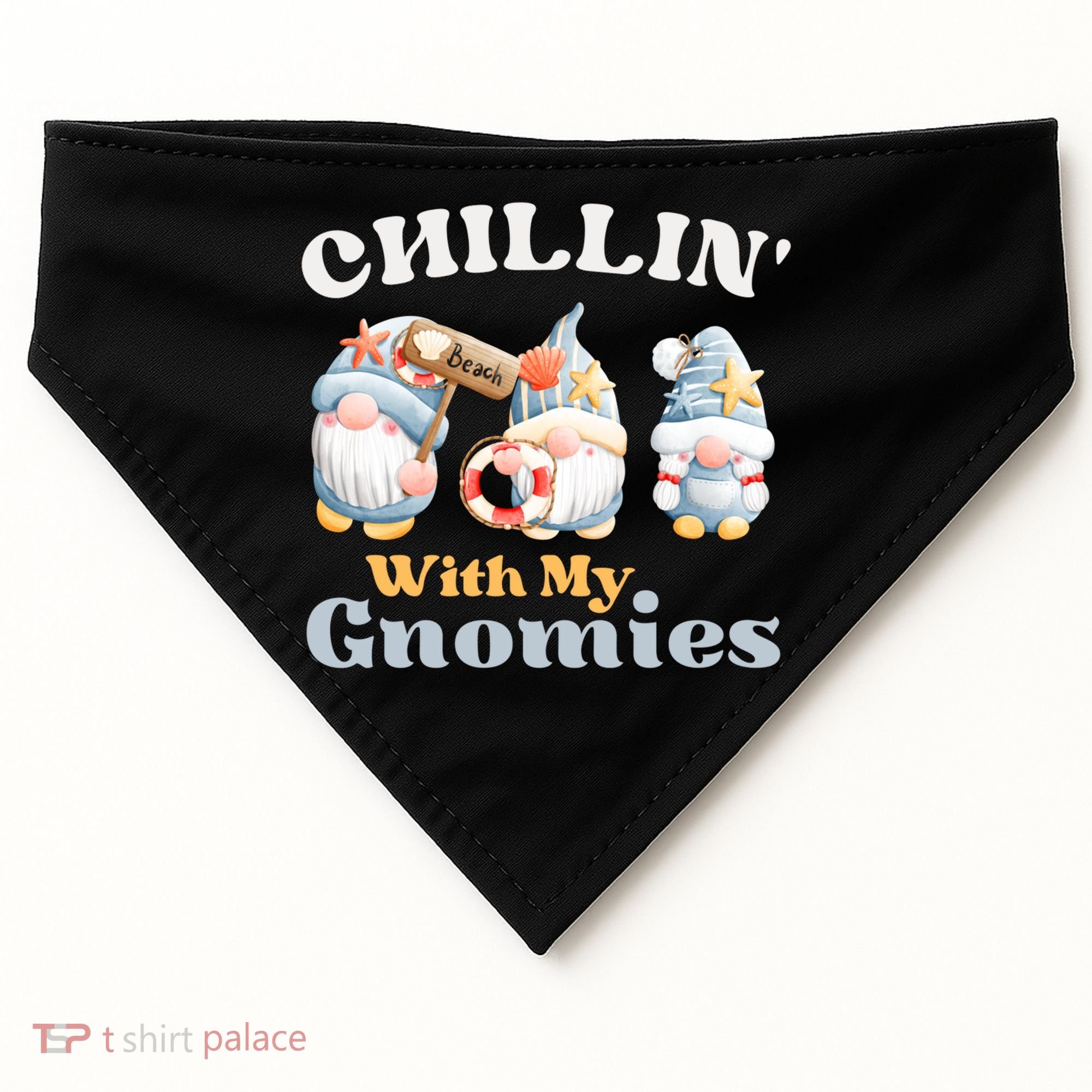 Chillin With My Gnomies Beach Gnomes With Shells Gift USA-Made Doggie Bandana