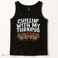 Chillin With My Turkeys Thanksgiving Family Gift Tank Top thumb 2